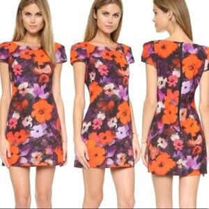 Milly Red, Purple & Black Floral Shift Dress Size 8